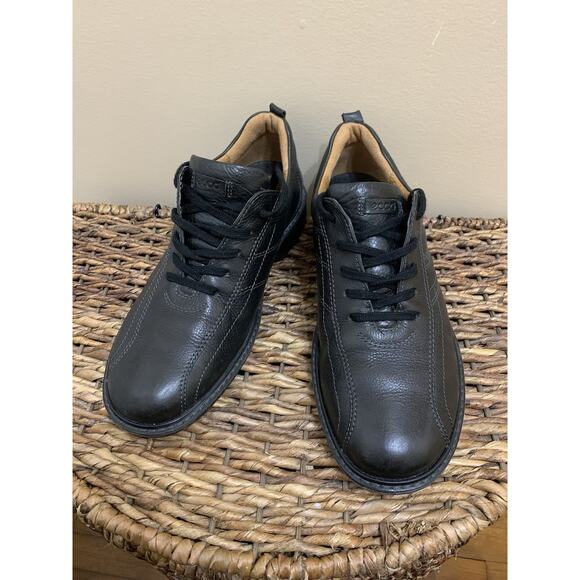 Ecco Men's Black Leather Slip On Lace Up Comport Loafers Shoes 41 USA 8.5 - Picture 1 of 7